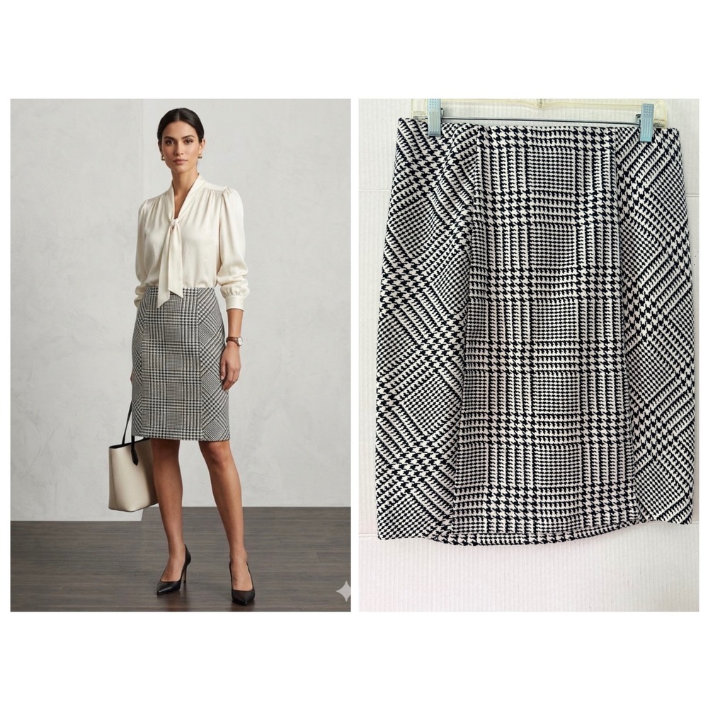 Covington Pencil Skirt M Black White Houndstooth Academia Office Siren Corpcore